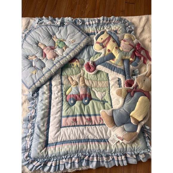 Vintage 1991 Red Calliope Baby Bunny Daisy Kingdom Crib Quilt Comforter Set